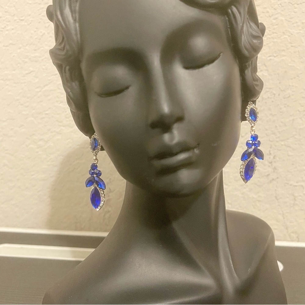 New! Royal Blue Gem Drop Earrings Silver and Blue